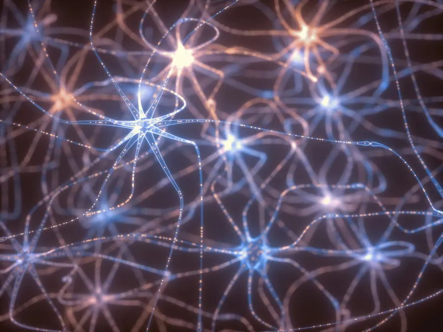 Illustration de neurones reliés par des connexions lumineuses